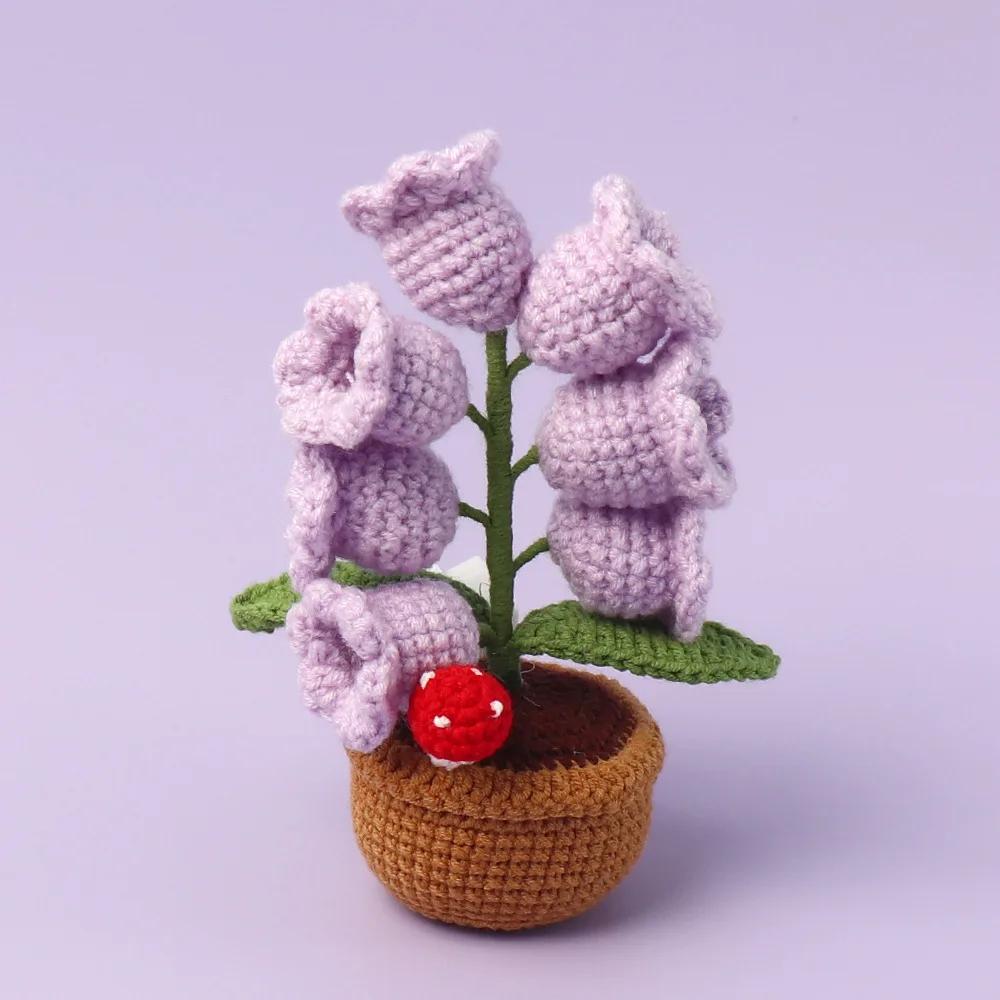 Hand-knitted Lily of the Valley Potted Plant With LED Night Light, Decorative Figurine, Handicraft, Home Decor, Gift