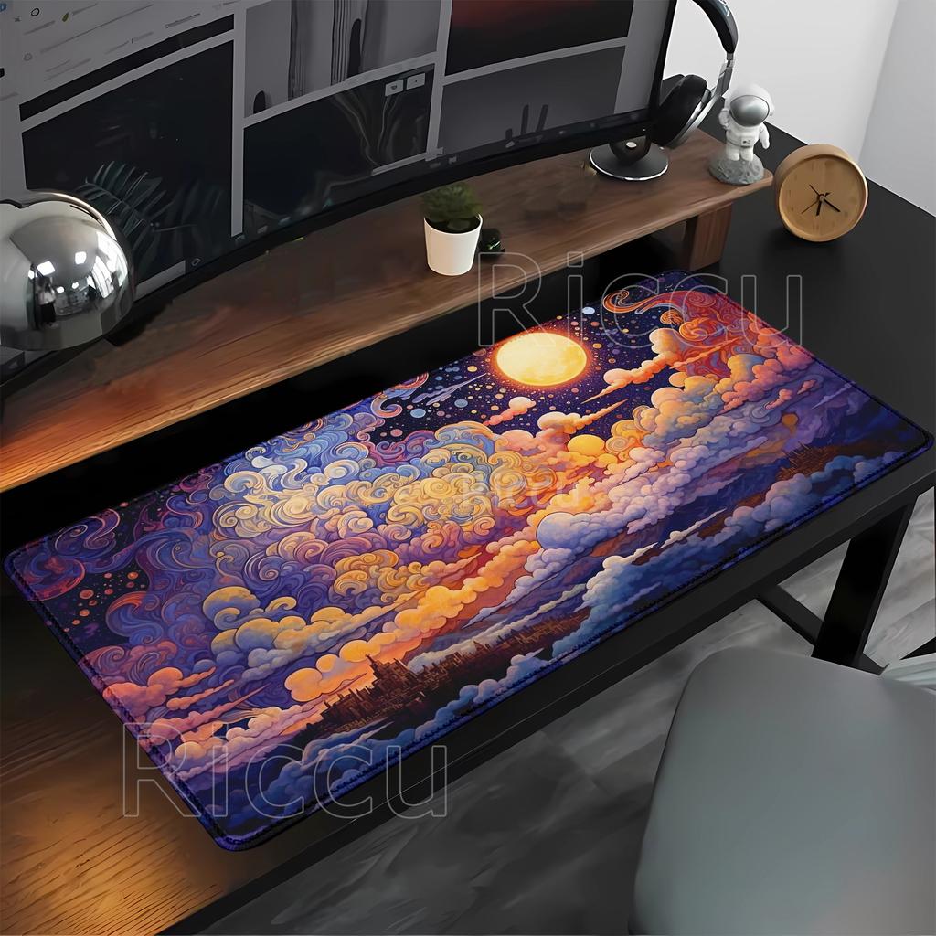 Large Mouse Pad Full moon and night cloud overlock NonSlip Game Mousepad keyboard PC Gaming HD Printing xmm XXL Desk Mat