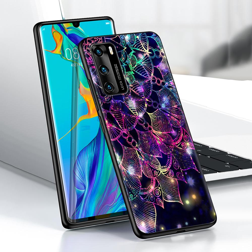 Mandala Sunflower Hülle für Huawei P30 P Smart Z P40 Lite E P20 Y7 Y9 2019 Honor 8X Play 9A 50 20 9X Pro Schwarze weiche Telefonabdeckung