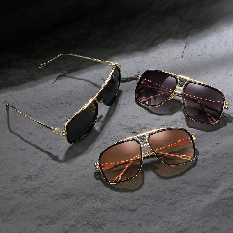 Vintage-inspired Large Frame Sunglasses for Men & Women-double Bar Copper Alloy Dark Lenses Classic Street Fashion Style