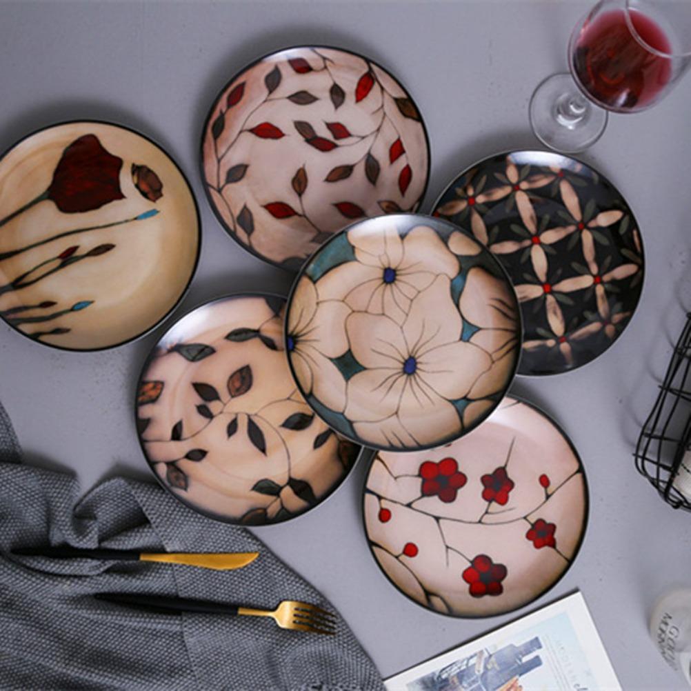 Vintage Ceramic Flower 8-inch Plate Wall Decorative Plate Mysterious Face Plate Decoration Stentless Livingroom Home Decor