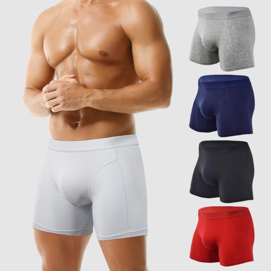 Men Boxer Briefs Mid-rise Elastic Waist U-Convex Shorts Underwear Solid Color Breathable Slim Fit Design Panties
