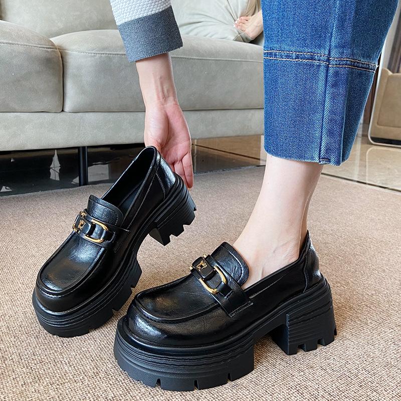 618-23 Retro big head British style small leather shoes for women 2025 new autumn platform loafers Japanese single shoes for women