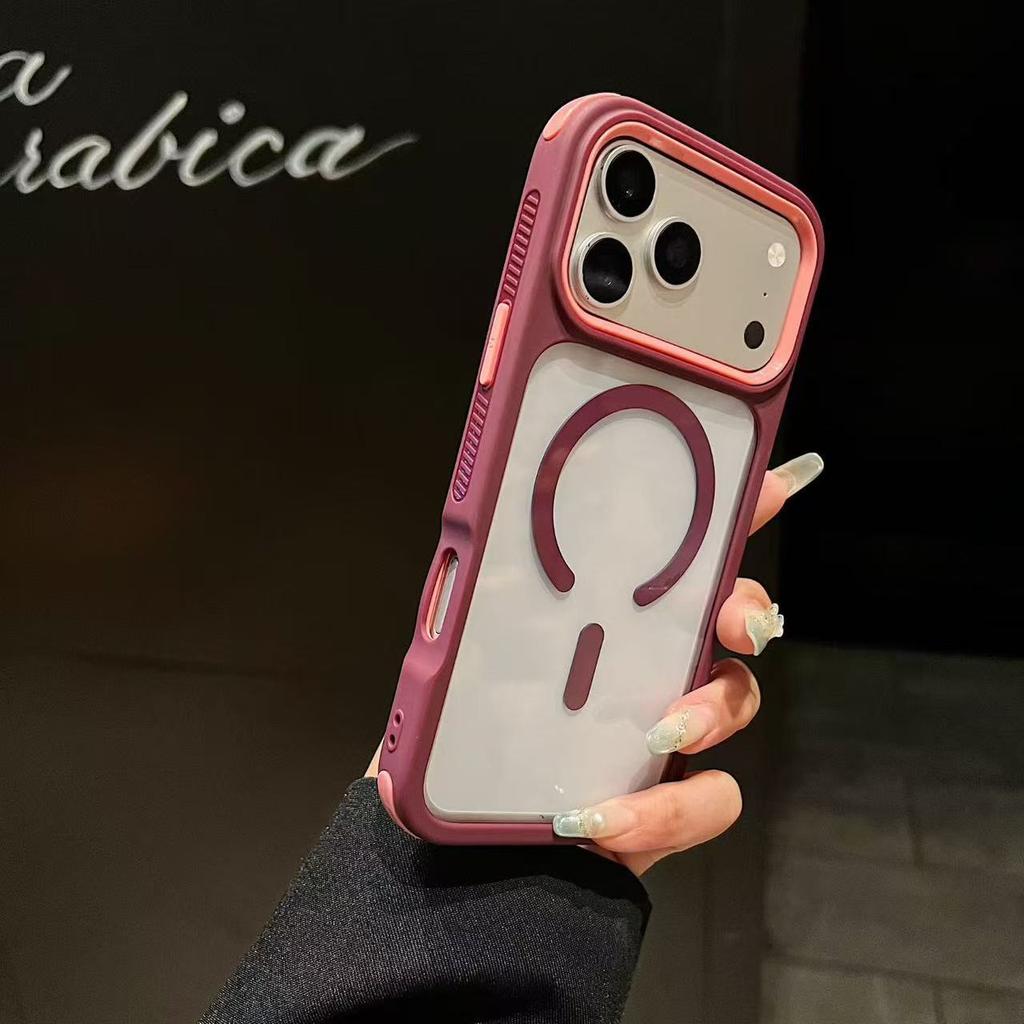 3-in-1 contrasting color anti-skid suitable for iPhone18Promax magnetic mobile phone case Apple 17 transparent four corners anti-drop
