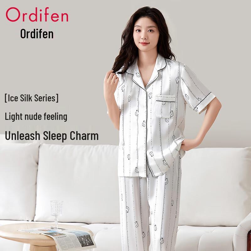 Women s Satin Ice Silk Short-Sleeve Pajama Set M