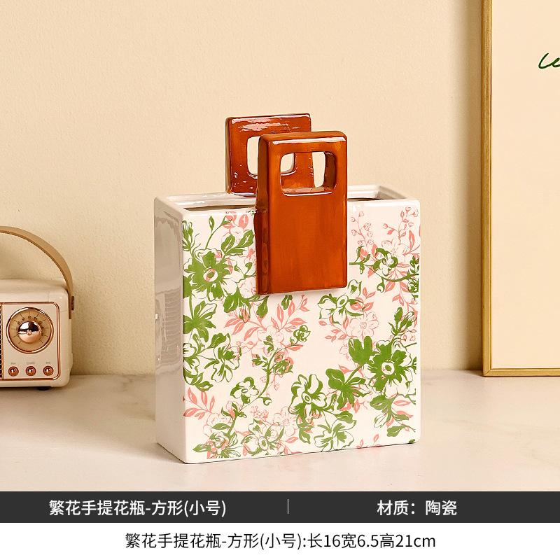 Floral Handheld Ceramic Vase Bag Shaped Hydroponic Vase Artistic Flower Vessels Decorative Vases Ornament Flower Arrangement