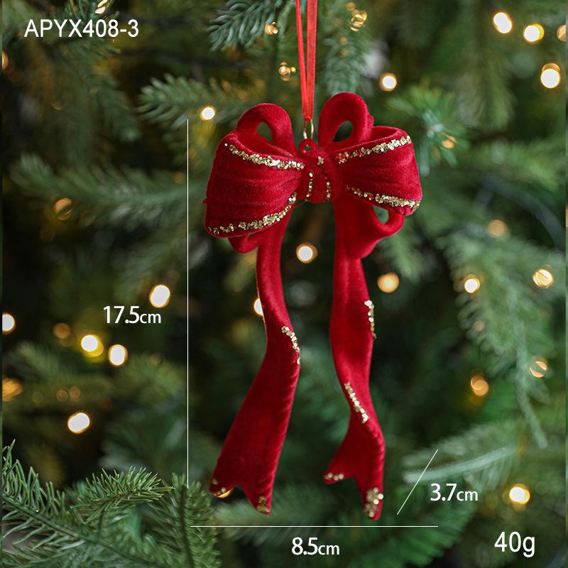 Red Flocking Christmas Bow Wreath Bell Christmas Tree Snowfall Elk Pendant Hanging Ornament Navidad  Noel Home Party Decor
