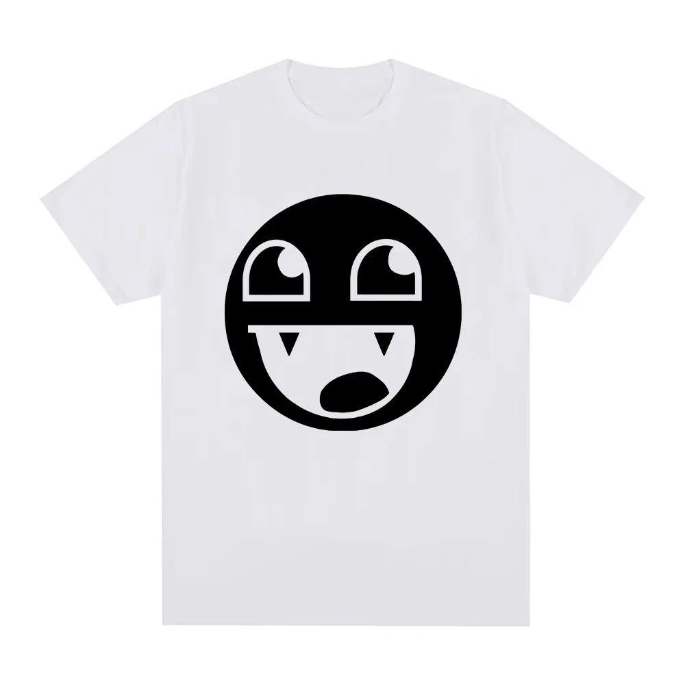Vampire Fangs Funny Round Meme Face Graphic Print Unisex Black Crew Neck Short Sleeve T Shirt Y2K Streetwear Casual Cotton Tee