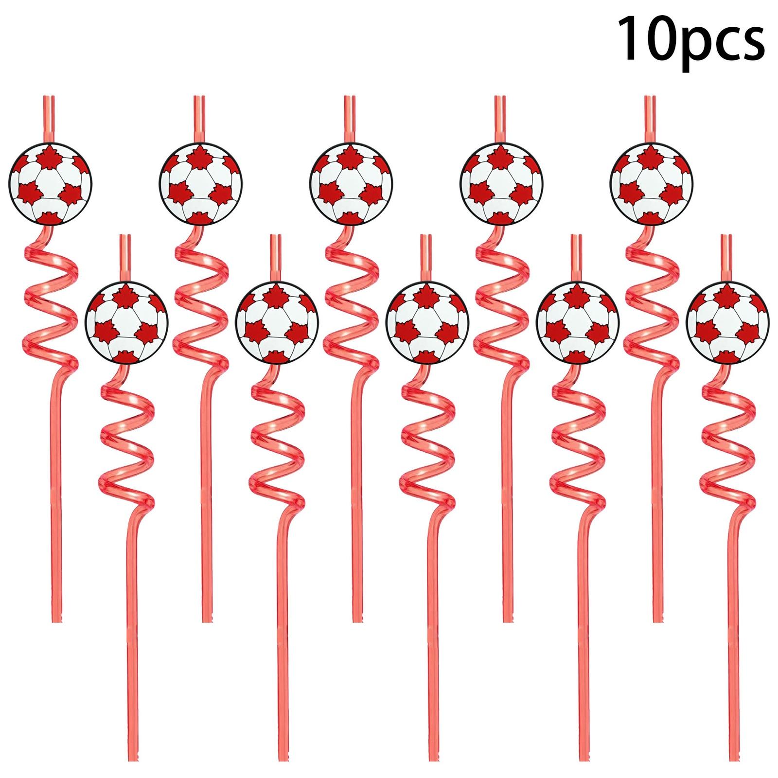 

Football Themed Cartoon Spiral Straw Set with Creative Design 10PC One Size красный