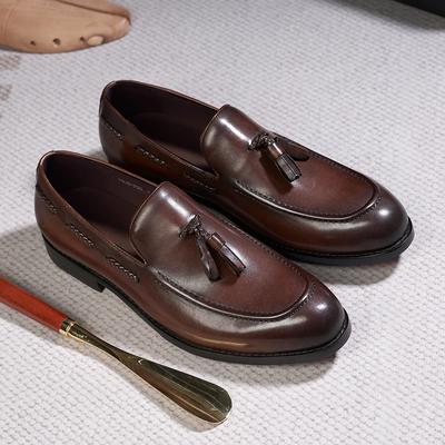 Mode Klassische Herren Echtleder Quasten Slipper Handgefertigt Slip-On Freizeitschuhe Bequem für Büro Hochzeit Anziehen Alltagskleidung