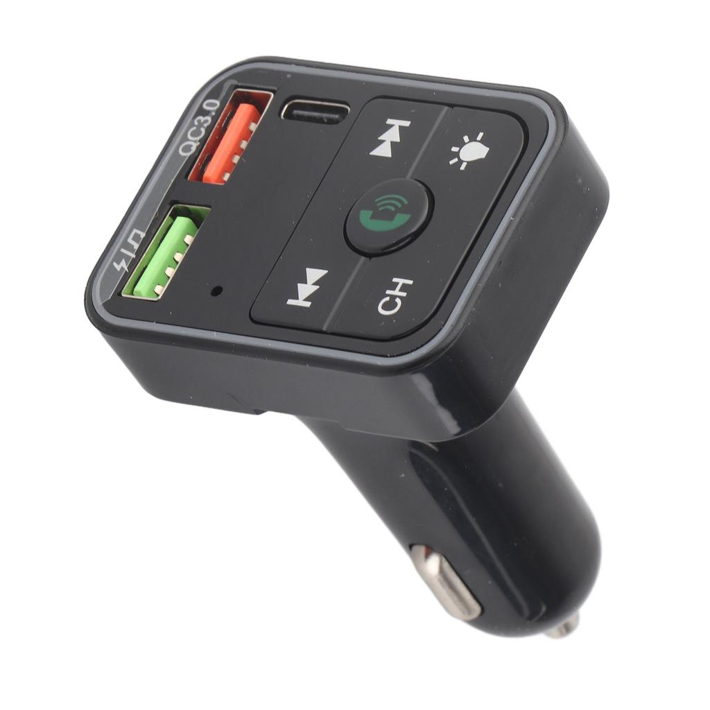 Car Transmitter Wireless Adapter Handsfree Call Music Dual USB Port 1 Type C 7 Colorful Light Car Accessory DC12‑24V