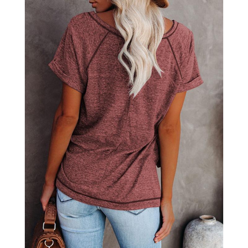 YYFS Damenmode, lässig, Sommer, Frühling, einfarbig, bedruckt, kurzärmelig, O-Ausschnitt, Blusen und Hemden