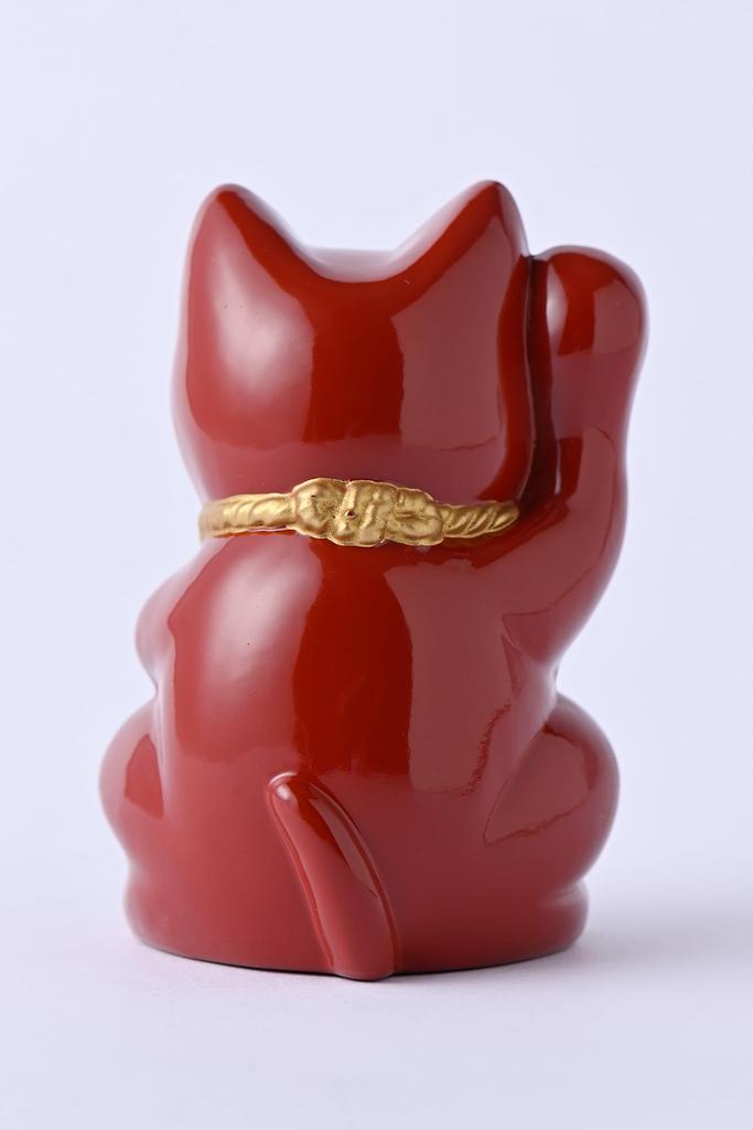 Gingado Maneki Neko (Lucky Cat) - Red Lacquer, Right Paw Raised, Metal, Lucky Cat, Good Luck, Feng Shui Figurine, Takaoka Copperware (Maneki Neko RE)
