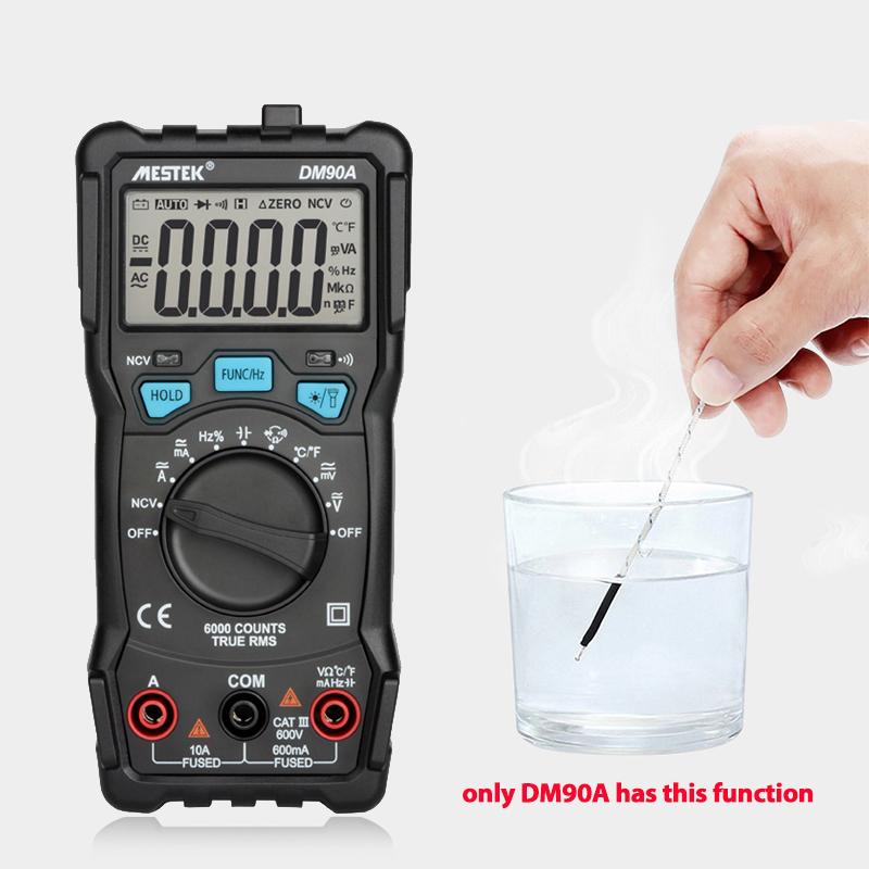 DM90A Mini Multimeters Digital Multimeter Auto Range Tester Multimetre 6000 Counts With Temperature Probe Multitester