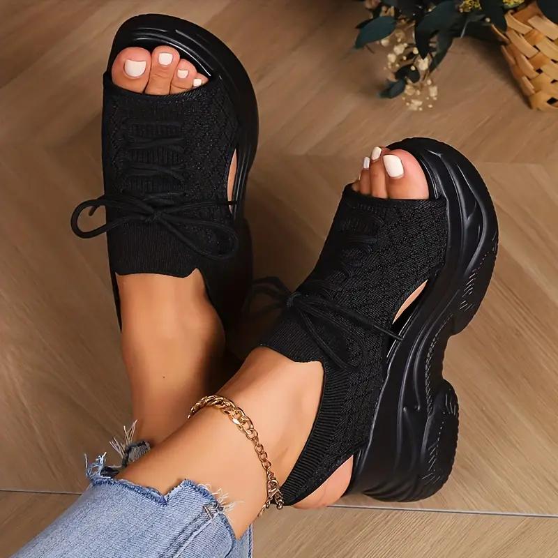 Summer Fashion Comfortable Round-toe Wedge Light Roman Sandals Non-slip Thick-soled Lace-up Casual Sneakers for Women
