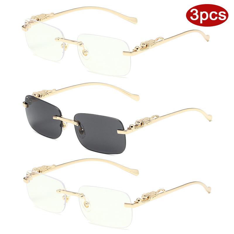 Protective Glasses 3pcs Fashion Rimless Metal Square Sunglasses Women Candy Color Design Sun Glasses Outdoor Shades Female UV400