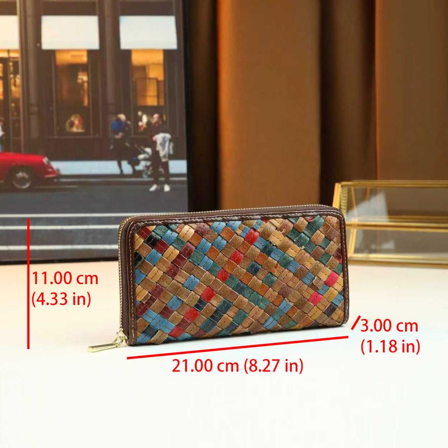 Leather Colored Ladies Clutch Bag Retro Style Woven Commuter Versatile Long Wallet