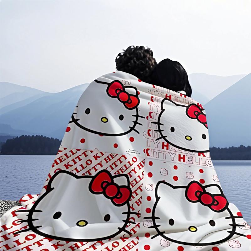 Hello Kitty Flannel Throw Blanket, Cute Cartoon Soft Warm Fleece Blanket for Sofa, Bed, Travel, Camping, Kids & Home Decor