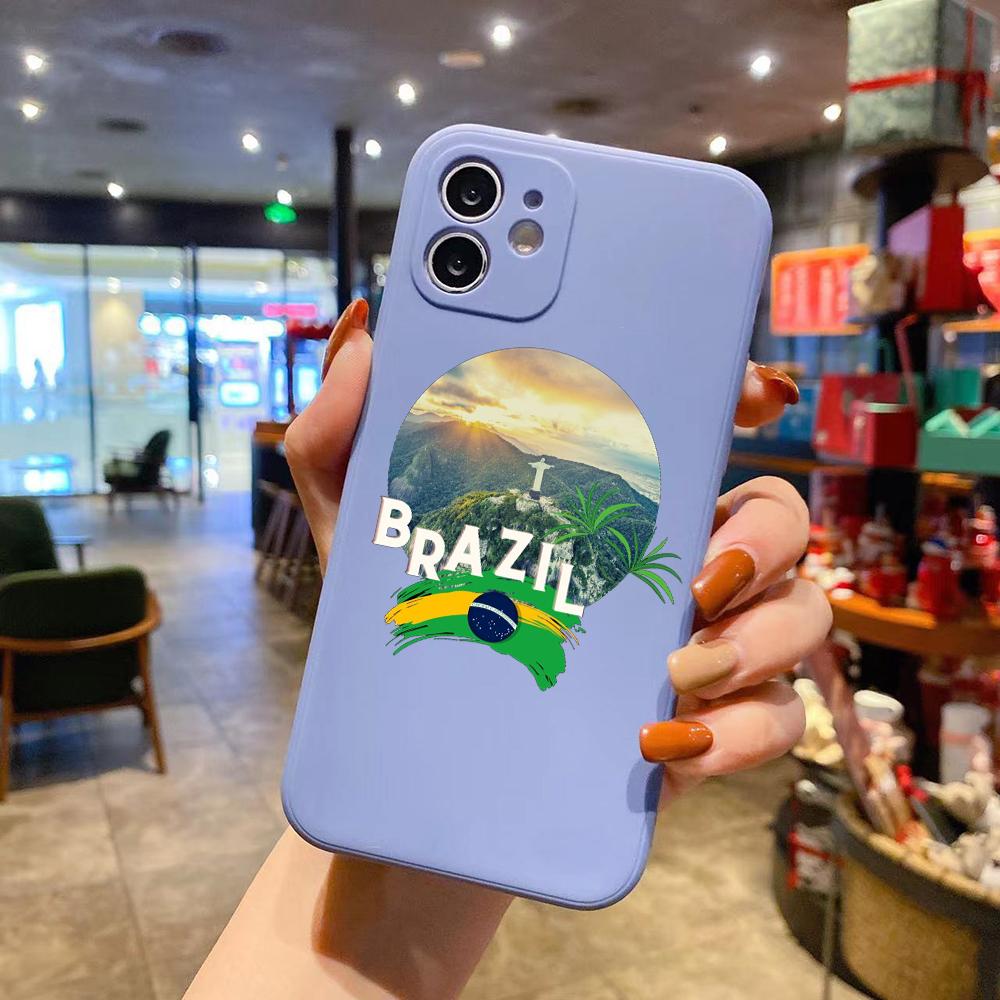 Drapelul Braziliei, fotbal, husă de lux pătrată din silicon lichid pentru iPhone 14 11 12 13 Pro Max Mini X XS XR 7 8 Plus SE2 DIY Cover