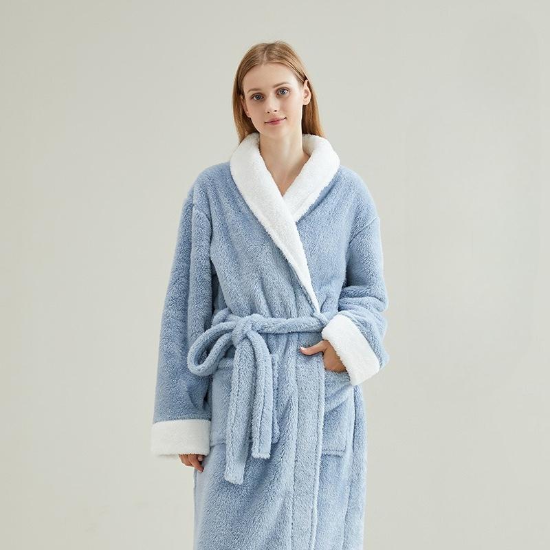 Shawl Collar Robes for Men Full Length Fleece Plush Bathrobes Soft Spa House Coat with Pockets Fluffy Spa Robes Unisex Winter Cozy Warm Spa Long Robe
