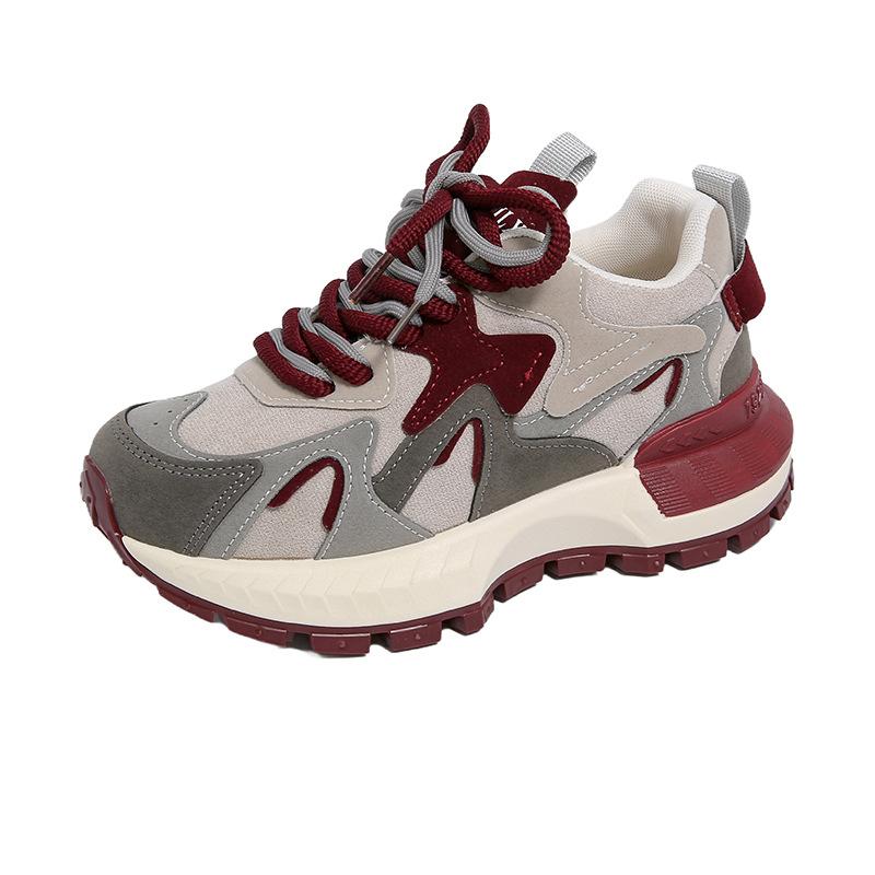 2026 new genuine leather Forrest Gump shoes color blocked high shoes versatile sports dad thick soled women's shoes