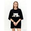 Oversized T Shirt Black Westie Dog Print Casual Wear for Women Everyday Outfit Streetwear Fashion Statement Top