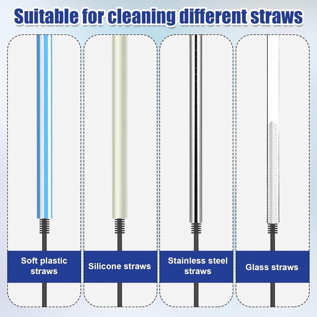 2pcs Silicone Straw Brushes, 6mm+8mm Reble Hanging Straw Cleaner Brush Extra Long Straw Cleaning Brush Bendable Crevice Brush Pipe Cleaners for Glass