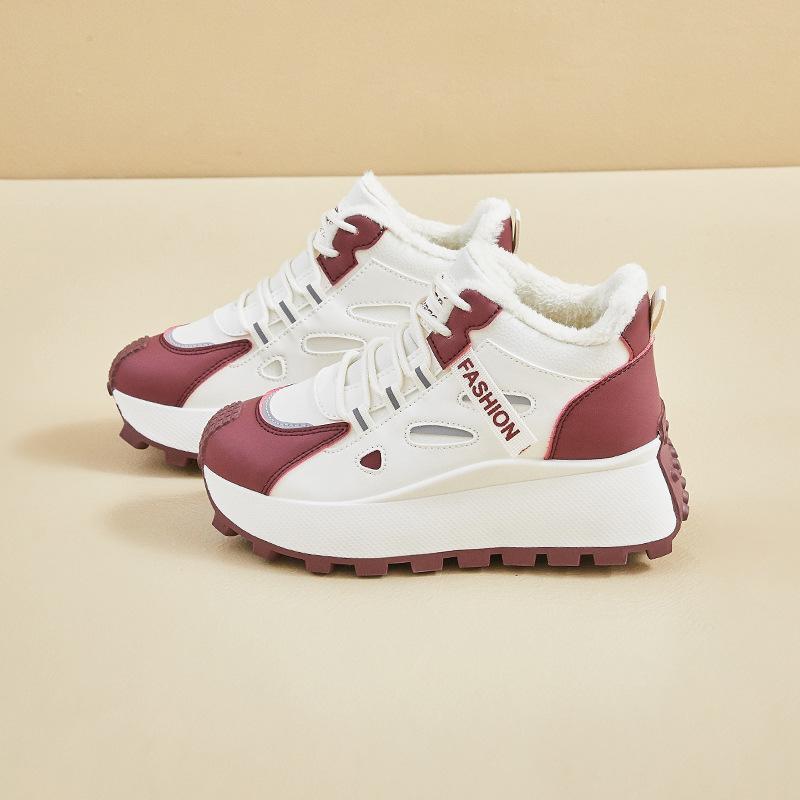 Winter Warm Snow Boots for Women Non-Slip Platform Running Sneakers With Faux Fur Lined Lace-Up Tennis Walking Shoes Women's Outdoor Short Booties