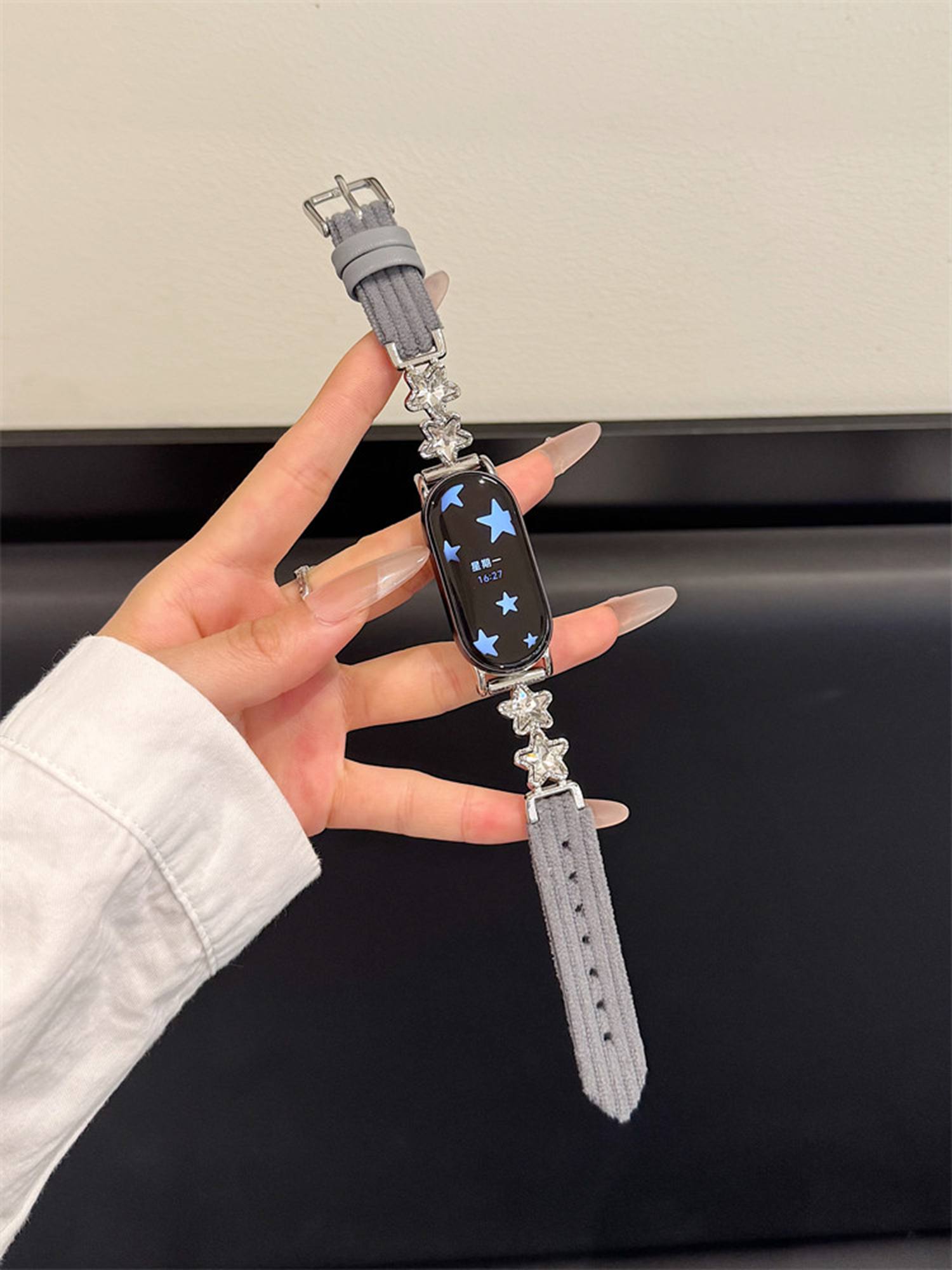 

Superior Beautiful bling Slim Leather Loop For Xiaomi Band 10 9 8 NFC Accessories watch strap women For Mi Band 10 сірий колір