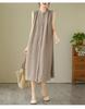 2026 New Summer Casual Sleeveless Cotton Linen Dress - Slimming, Loose Fit, Solid Color