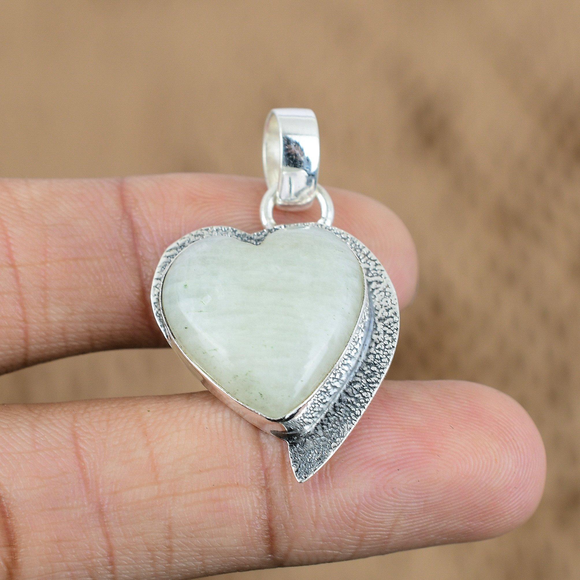 

Easter Deal Natural Amazonite 925 Silver Sister Heart Unique Handmade Pendant