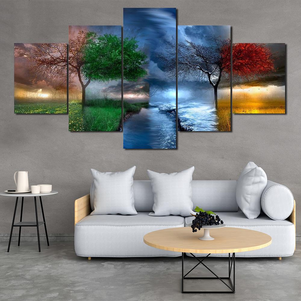 5 pieces 4 season tree landscape pictures HD print poster decoration home living room wall art modular abstract canvas painting