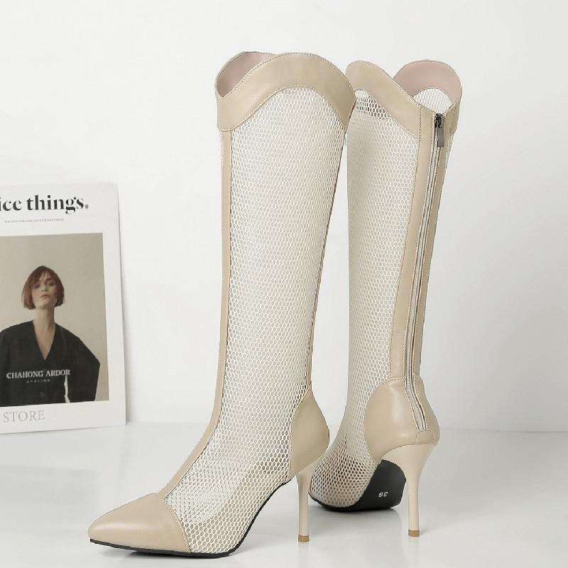 Fashion Summer High Heels Knee Boots For Women 2024 Spring Point Toe Lace Long Boots Dance Party Shoes Ladies Boot Plus Size
