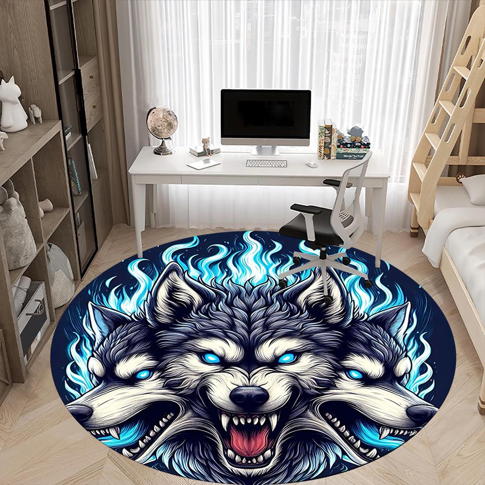 1pc Wolf Pack Office Round Area Rug, Under Office Chairs Bedroom Living Room Home Decor, Room Deco