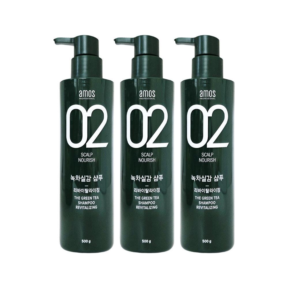 AMOS Green Tea Real Shampoo 500g x 3 Revitalizing Scalp and Hair Care