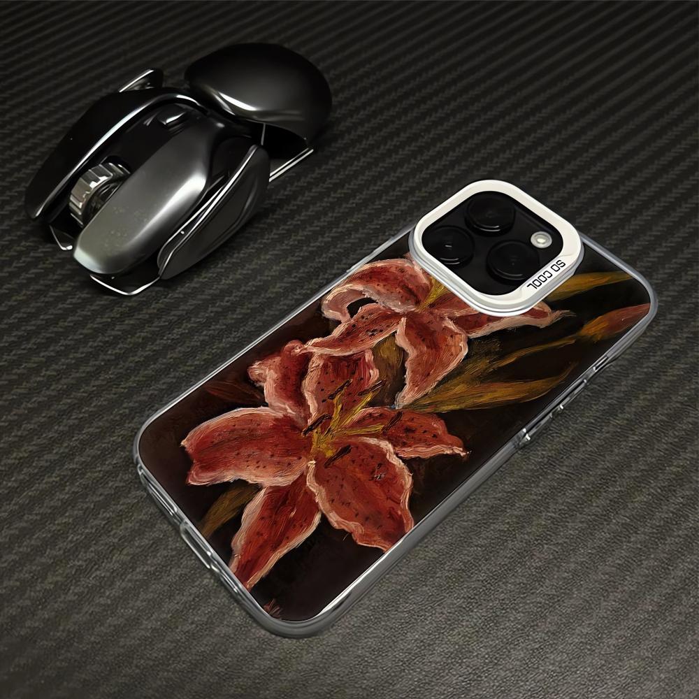 Dunkles Ölgemälde Rote Lilie Druck Klare Handyhülle für iPhone 17 16 15 14 13 12 11 Pro Max Kratzfeste Schutzhülle Funda