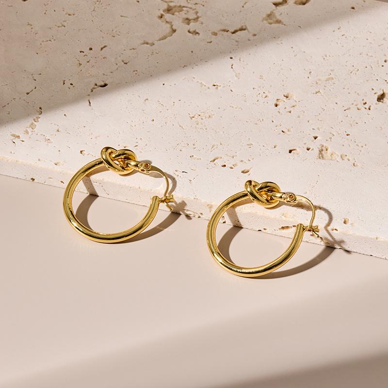 Celi Minimalist French Handmade Gold-Plated Brass Knotted Hoop Earrings for Women