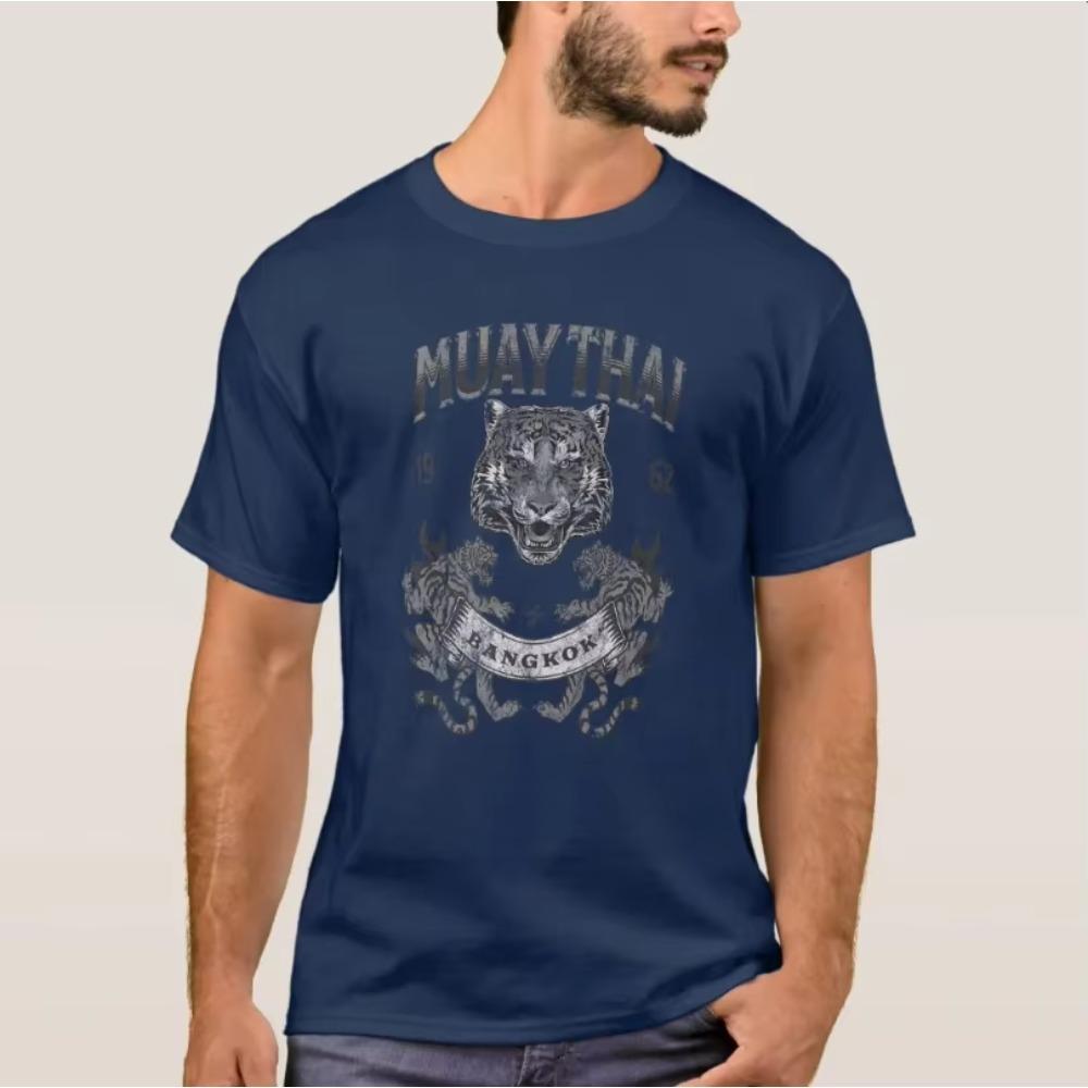 Retro Vintage Tiger Muay Thai Bangkok Gym Training T-Shirt 100% Cotton O-Neck Summer Short Sleeve Casual Mens T-shirt Size S-3XL