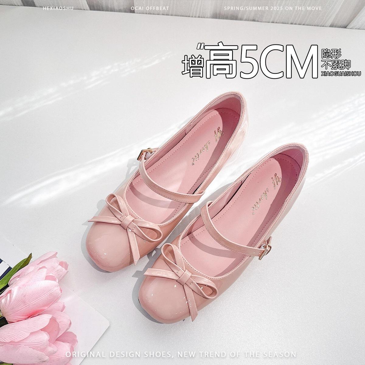 

French inner height increase bow single shoes women s 2025 spring and summer new niche temperament gentle wind Mary Jane flats 39