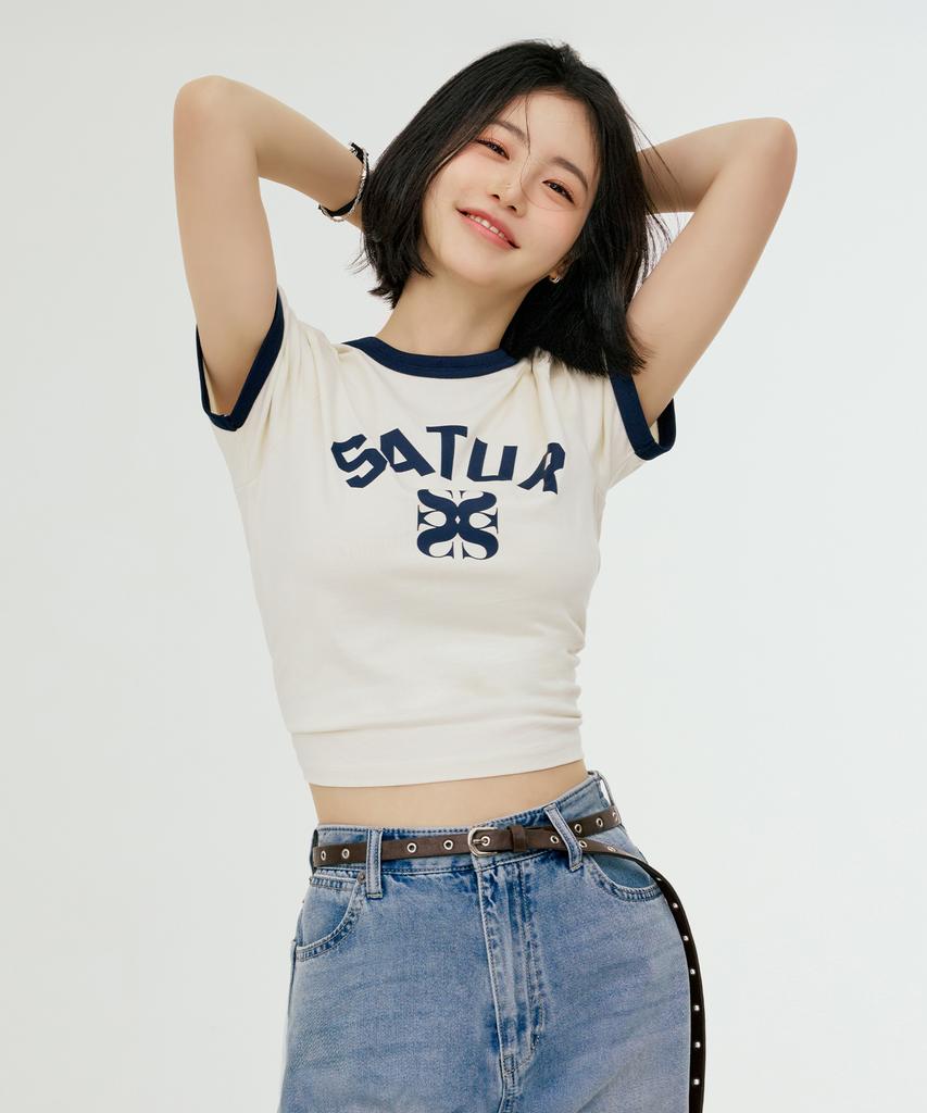 Seteo (W) Arch Logo Ringer Short Sleeve T-Shirt Cream