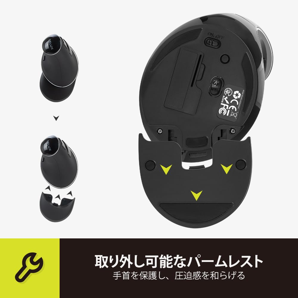 DELUX Wireless Ergonomic Silent Vertical Detachable Wrist 6 for Carpal Tunnel Wrist and Hand for Plus Mouse, 2.4G Mouse, Rest, 800/1000/1600 DPI,