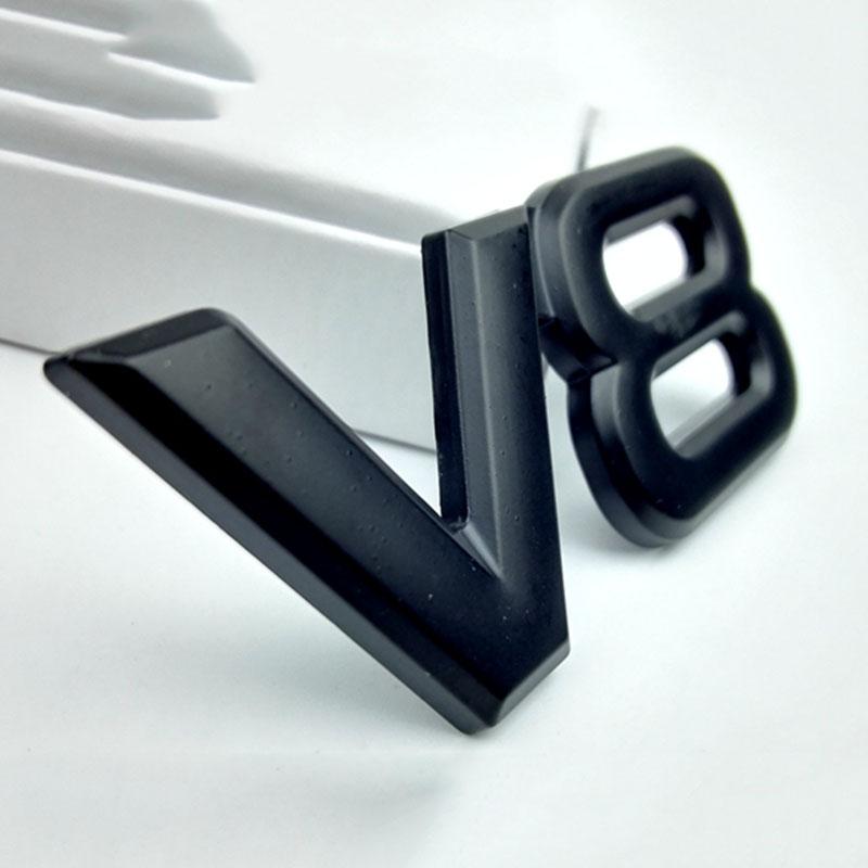 3D Metal Black Chrome Car Rear Trunk Fender Side Emblem Badge V8 Sticker For VW Toyota Honda Jeep Land Rover Car Acceesories