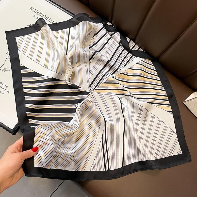 

Шарф в корейском стиле из черного тутового шелка в полоску для женщин - весенне-летний шейный платок или галстук для сумки