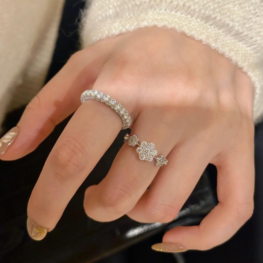 Foydjew French Style Luxury Retro Necklaces Four-leaf Clover Snowflake Design Bracelets Chain Rings Zircon Sets 2024 New Trend