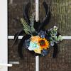 Halloween Spider Wreath for Front Door Wooden Black Spider Shaped Door Sign with Artificial Flowers for Indoor Outdoor Wall Decor