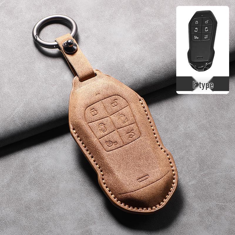 2026 Xiaopeng X9 Leather Key Case – Cowhide Car Interior Key Bag with Buckle Chain