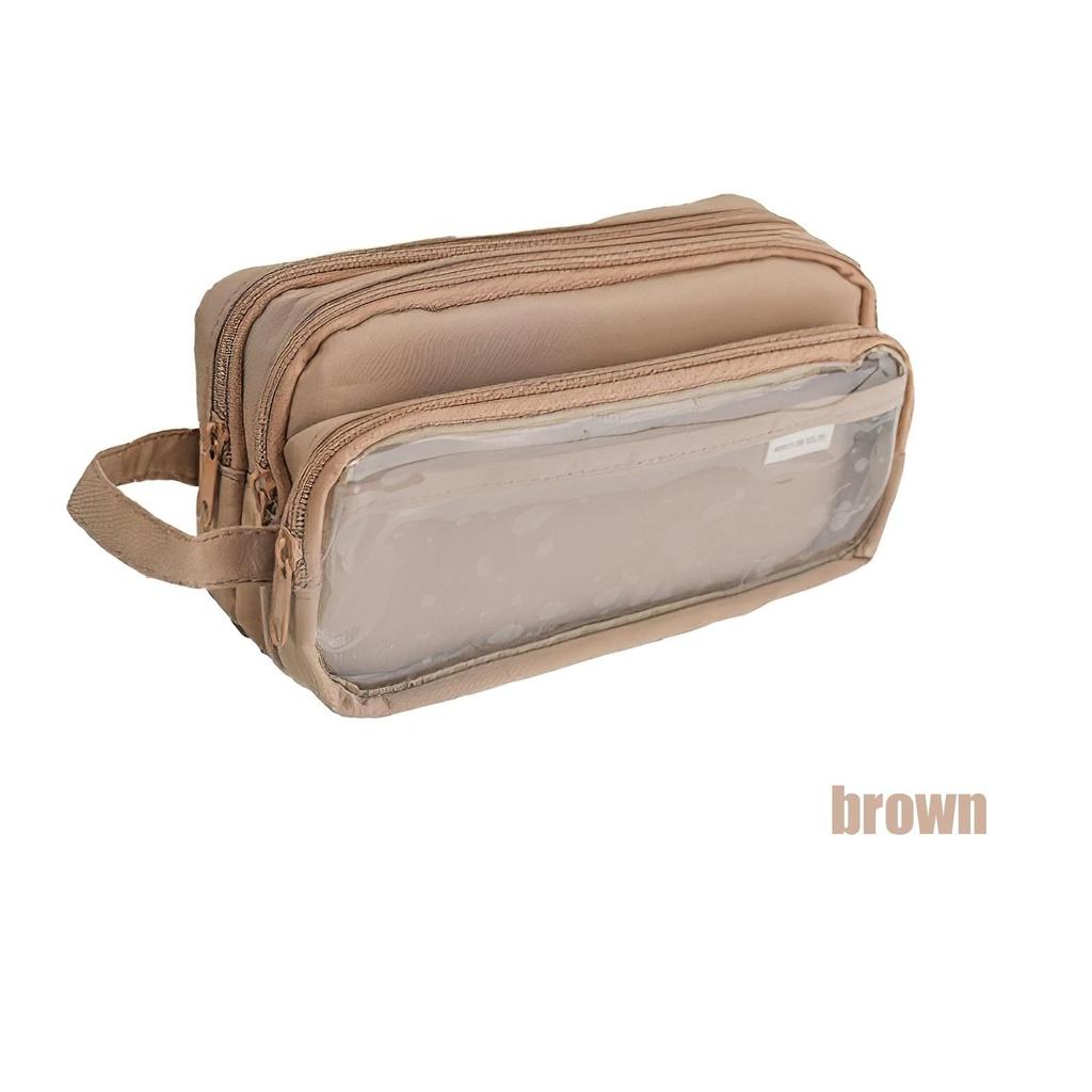 Staged typ sáček na tužky Pouzdro na tužky, 3 přihrádky, průhledná přední strana, krémová barva, úložné pouzdro pro psací potřeby do školy