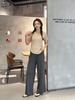 Women's Casual Summer Solid Color Base Layer Set - Round Neck, Short Sleeve, Long Pants