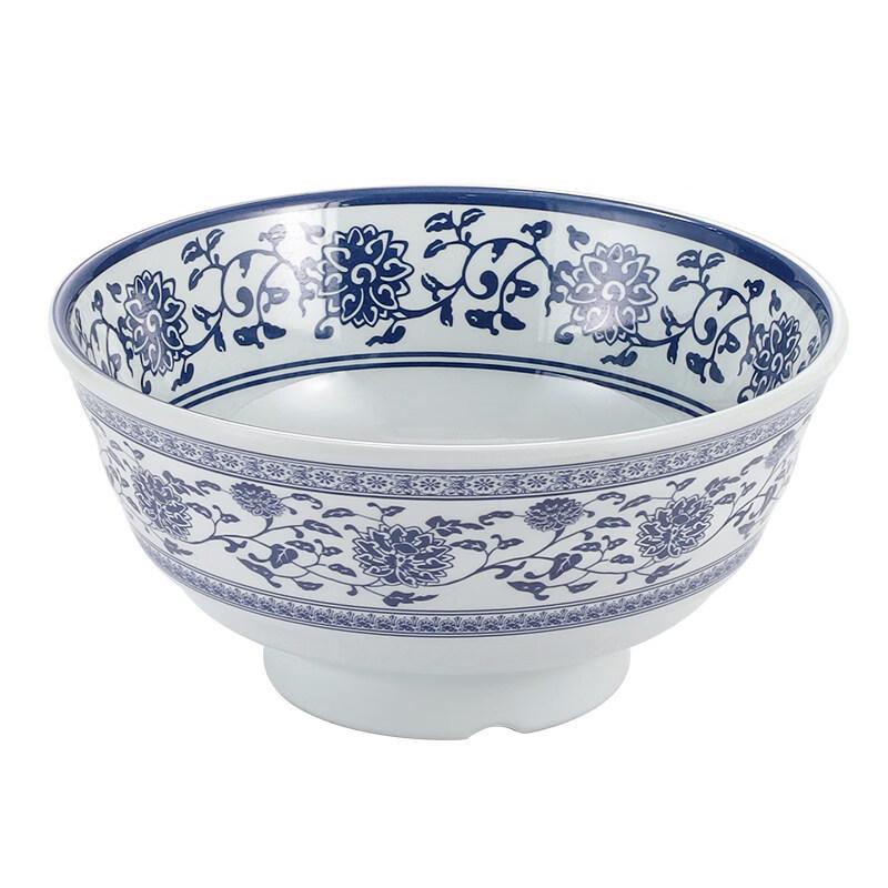 Melamine Blue & White Porcelain Ramen Bowl