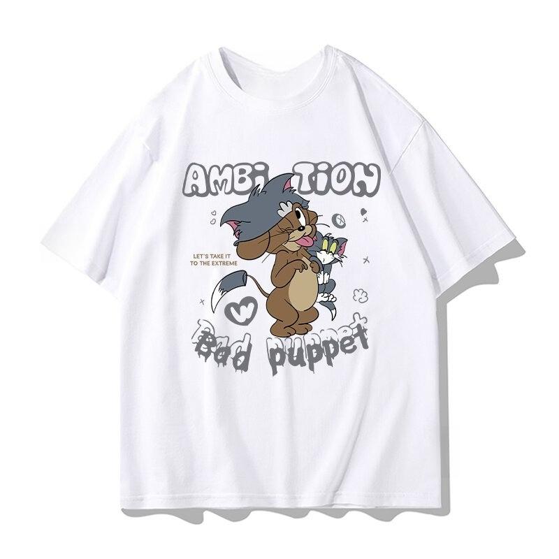 2026 Summer Comic Form Tom and Jerry Image 100 Cotton Printed Oversize Casual Tshirt Adult Children Parentchild Top Homewear
